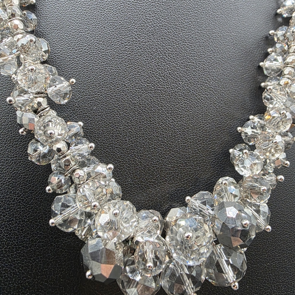 Vera Wang Rhinestone Cluster Statement Necklace in Silver Tone - Picture 3 of 8